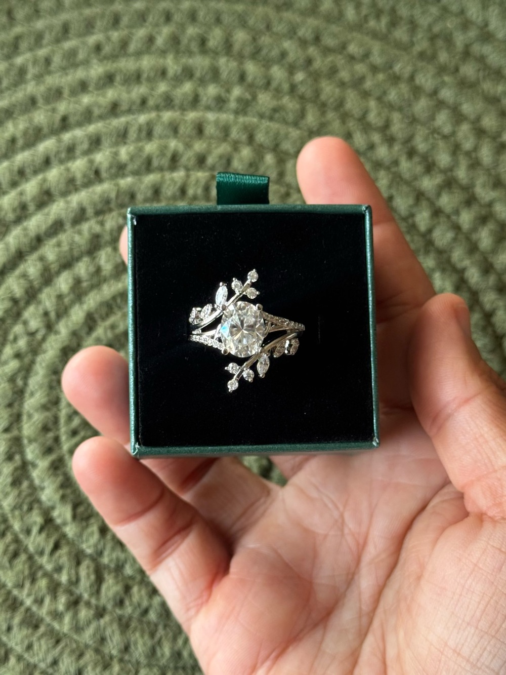 3ct Moissanite Floral Vine Engagement Ring GRA Rhodium Band Size 8.75 or 9